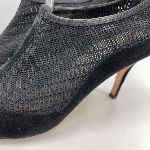 L.K. Bennett Lara Black Suede Mesh Peep Toe Booties Heels 38 7 Dark Romantic - Picture 4 of 12